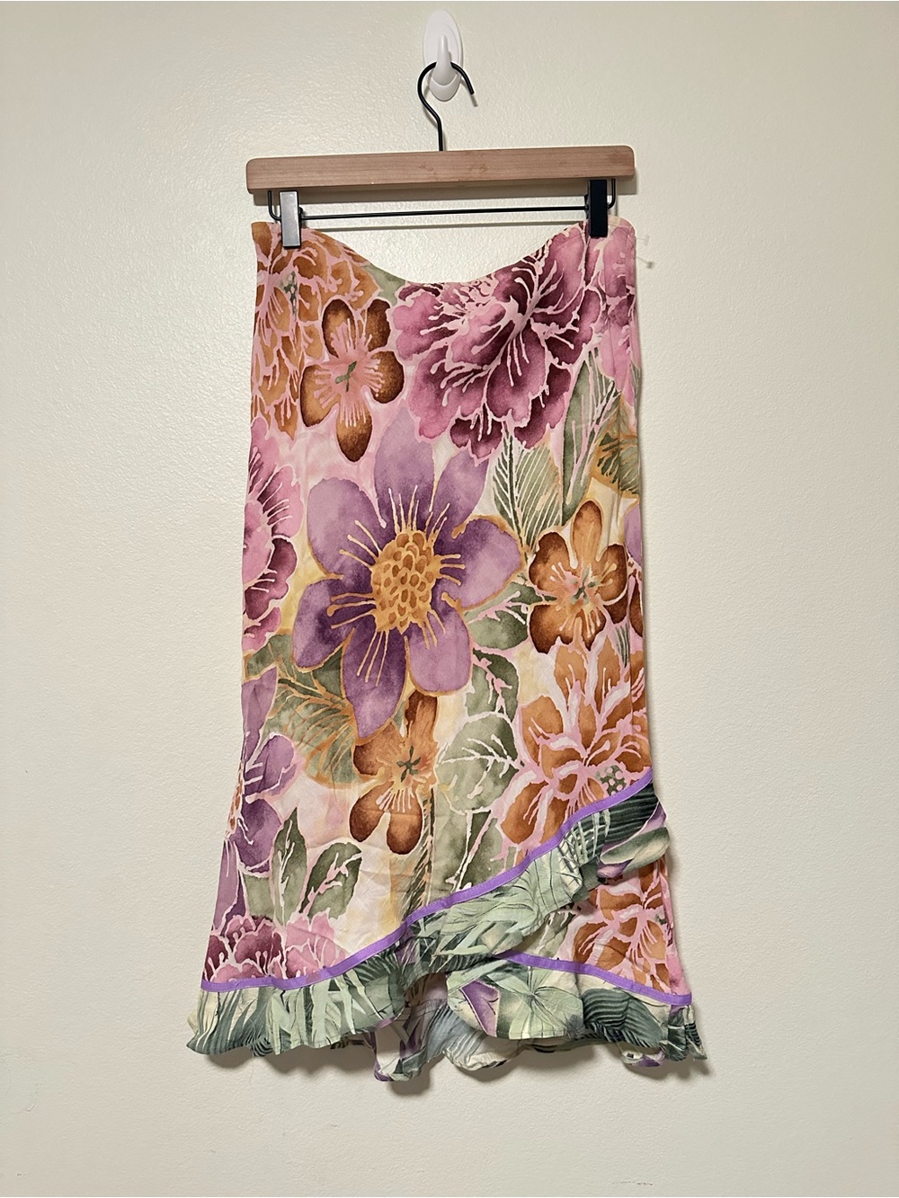 Vintage Y2K Jams World Floral Watercolor Midi Skirt - Pink & Purple
